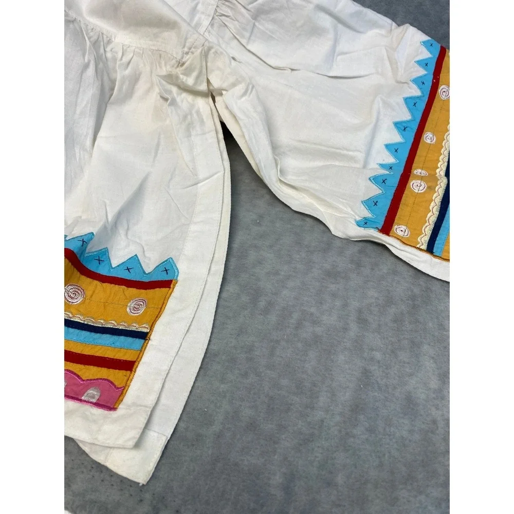 Garnet Hill Twin Bed Skirt White Cotton Colorful Embroidered Boho‎ Style